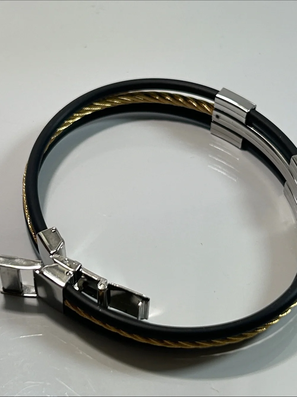 NWT Black Nylon Gold Plated Stainless Steel Twisted Cord Bracelet